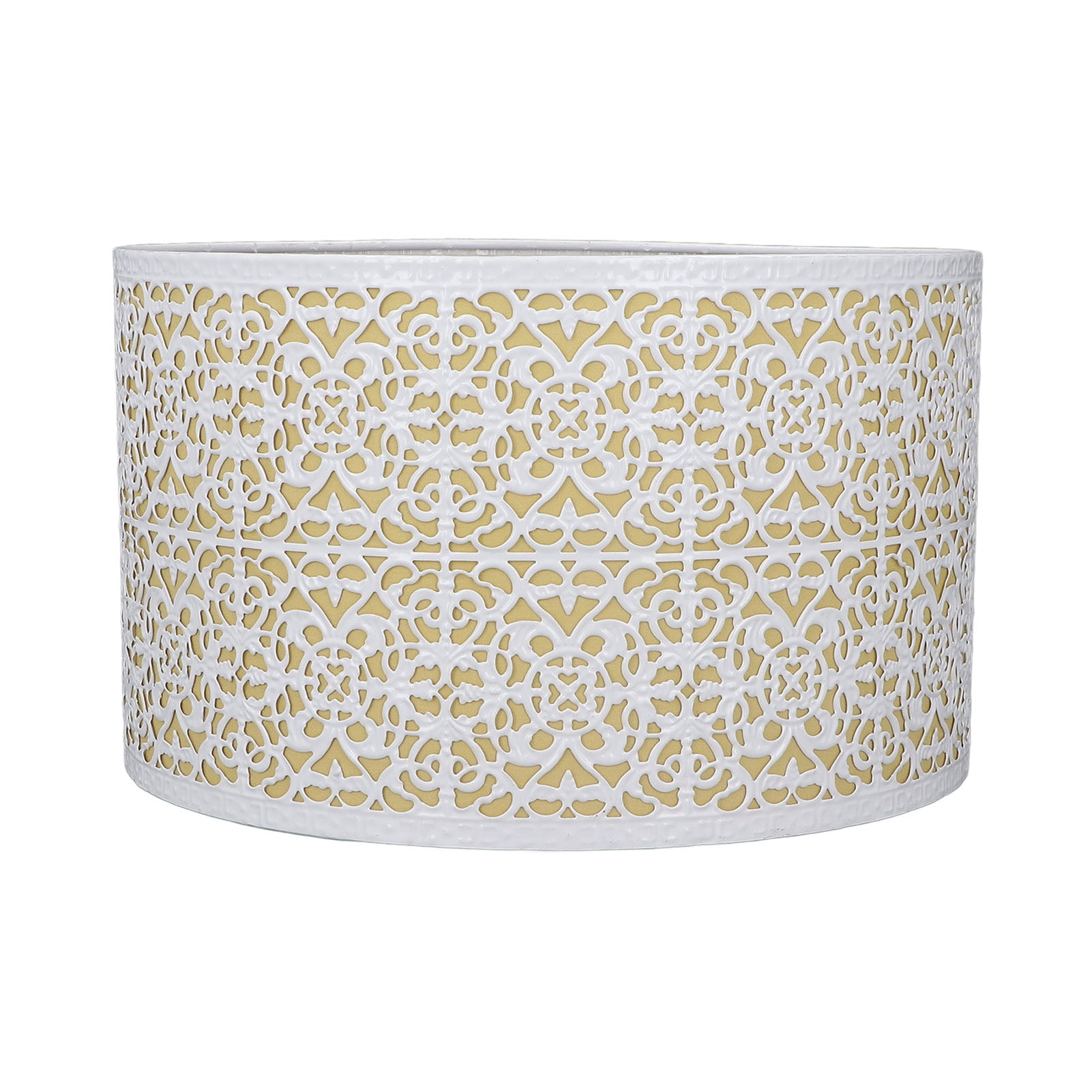 YAHHU Metal Lampshade Hollow Out Table Light Shade for E27 E14 Caliber Lamp Holder Copper Coin Flower Pattern White and Yellow Lining 9.8 inches / 25 cm Diameter 6.3 inches / 16 cm Height