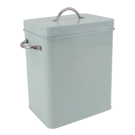 YAHHU Metal Laundry Room Container with Dual Side Handles and Spoon Lid, Farmhouse Powder Storage Box for Rice, Dog Food, Washing Detergent Dispenser Bin (7.87 inches / 20 cm, Light Green)
