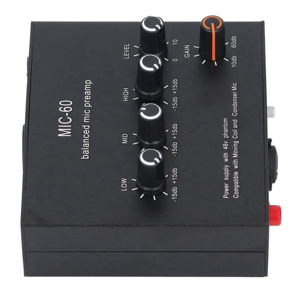 YAHHU Microphone Preamp 60db Gain 48V Phantom Power Dynamic Condenser Mic Amplifier 3.5mm 6.5mm XLR