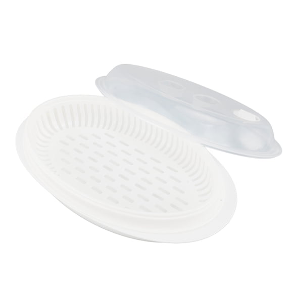 YAHHU Microwave Steamed Fish Plate with Cover PP Fast Heat Conduction Container for Kitchen 13 inches / 33 cm