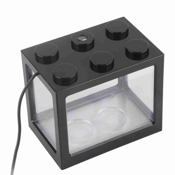 YAHHU Mini Aquarium USB LED Light Desktop Betta Fish Tank Small Acrylic Office Fish Bowl Box Decoration Black