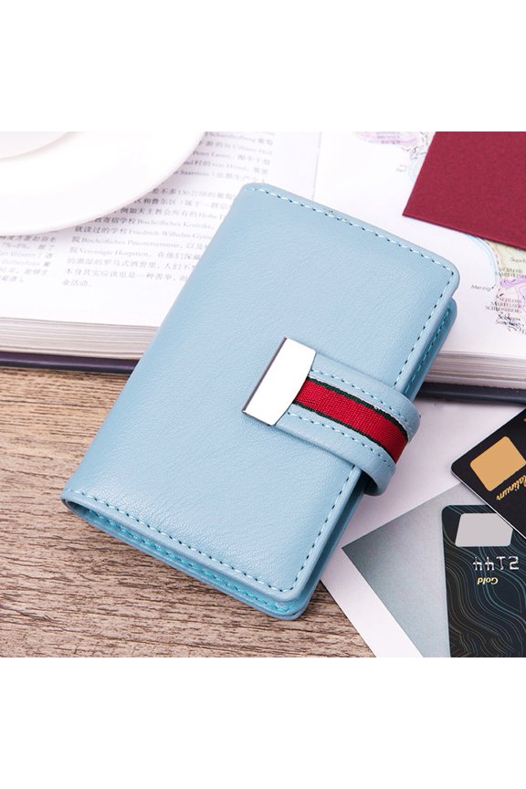Mini Fashionable RFID Women Card Holder PU Leather Bank Card Box Business Card Case Blue Organizer Wallet for Everyday Shopping, Travel, and Work Secure Storage