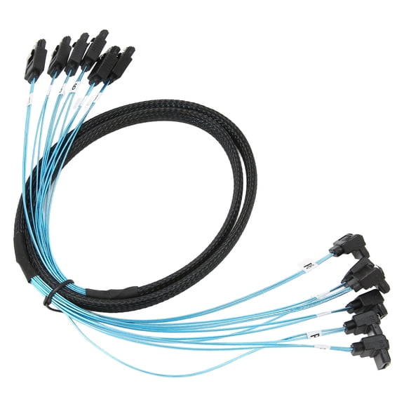 YAHHU Mini SAS Cable 6 SATA to 6 SATA Straight Curved Cable 6Gbps Anti Interference Double Group Shielding SATA Cable for SSD, 19.68 inches / 50 cm, Blue