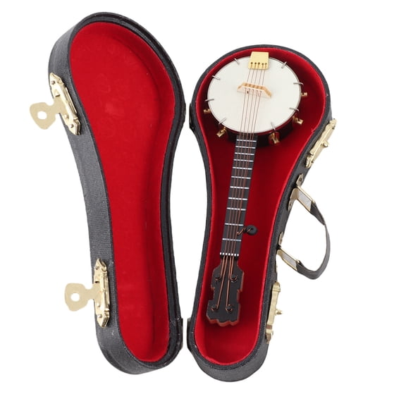 YAHHU Miniature Banjo Model Lifelike Smoother Surfaces Dollhouse Accessories with Bracket Storage Box 5.5 inches / 14 cm [cite: 1]