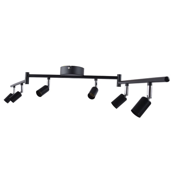 YAHHU Modern 6-Way Ceiling Spotlight Track Lighting Kit, Rotatable Adjustable GU10 Base Fixture, 46.9 in / 119 cm Iron Foldable Arms for Living Room, Kitchen, and Bedroom Home Decor (Black)