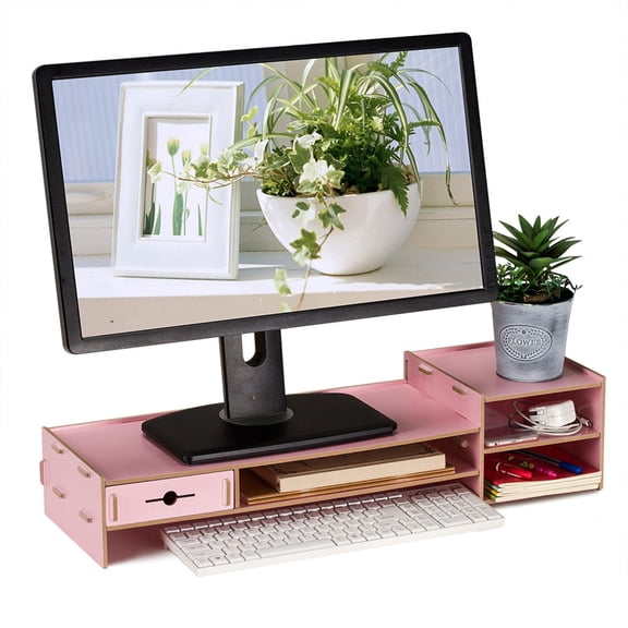 YAHHU Monitor Stand Laptop Stand Computer Screen Support Wooden Office Desk Riser Organizer Rack Shelf for Desktop Keyboard Storage Accessories Pink 20.47 inches / 52 cm