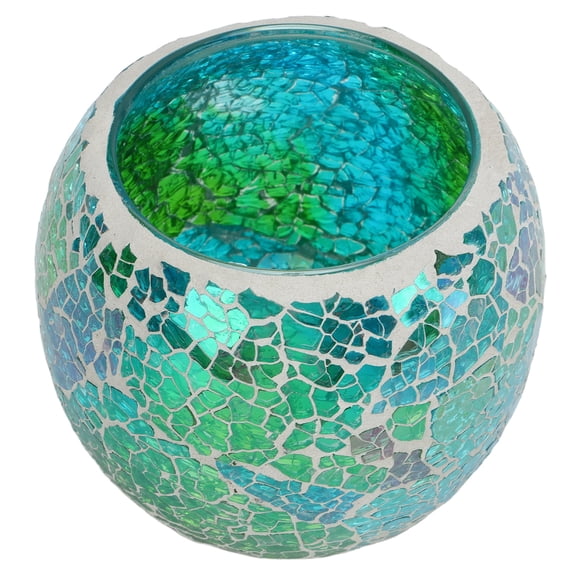 YAHHU Mosaic Tea Light Holder European Design Durable Glass Exquisite Luster Candle Stand for Bar Home Office Decor (2.76 x 3.35 x 2.56 inches / 7 x 8.5 x 6.5 cm)