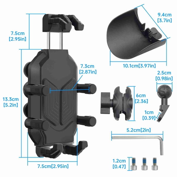 YAHHU Motorcycle Phone Holder Rearview Mirror Mount 360 Degree Rotation Nylon Aluminium Alloy Cell Phone Clamp Vibration Dampener Anti Theft Lock 4.7 To 7.2 Inches Devices Black, 1 Piece