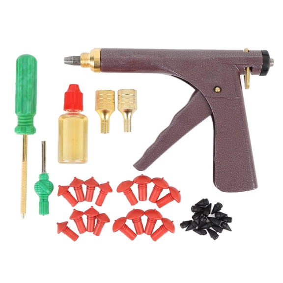 YAHHU Motorcycle Tire Plugger Repair Tool Kit Tubeless Tire Repair Puncture Plug Tool with 32 Pcs Rubber Plugs for Car Dirt Bike ATV UTV Mower Heavy Duty Vacuum Tyre Fix Gun (13 inches / 33 cm)