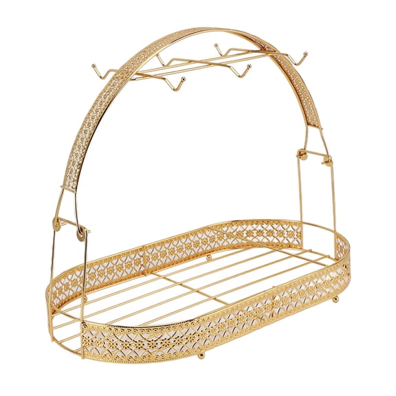 YAHHU Mug Holder Stand Iron Coffee Cups Dishes Organizer Drainer Storage Drying Rack with 6 Hooks for Kitchen Counter Cabinet Table Gold 15.7 inches / 40 cm