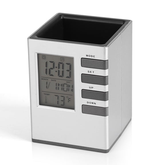 YAHHU Multi Function LED Digital LCD Screen Temperature Display Alarm Clock With Pen Holder Case And Sound Control Ideal Desk Gift For Office And Home Decor