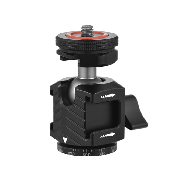 YAHHU Multi-functional Mini Ball Head 360 Rotatable Aluminum Alloy Tripod Head Adapter with 1/4 Inch Screw & Dual Cold Shoe Mounts for DSLR Camera LED Video Light (2.76 inches / 7 cm)