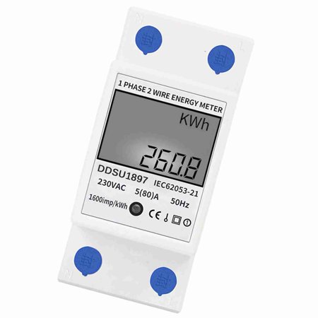 YAHHU Multifunction Electrical Meter Single Phase DIN Rail Electricity Meter One Phase Two Wire Digital Electric Energy Meter Standard LCD Screen 220VAC 80A 17000W For Residential Distribution