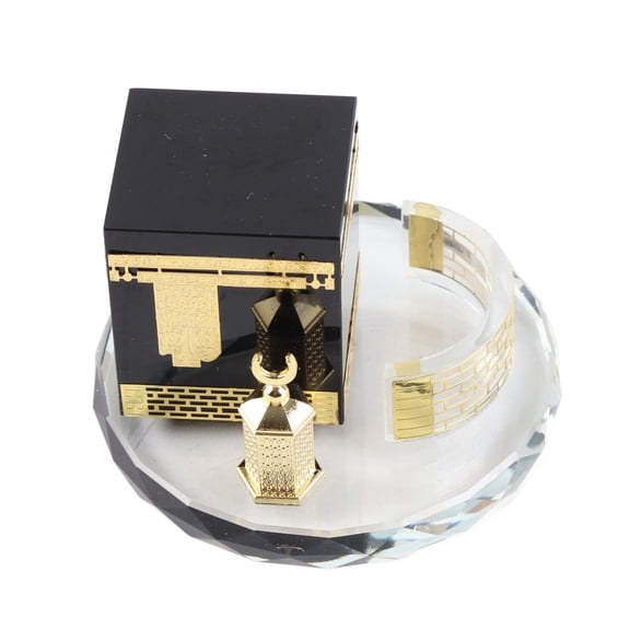 YAHHU Muslim Crystal Gilded Caaba Model Islamic Building Handicrafts Souvenirs Vehicle Decor 3-Piece Set (10 cm / 3.94 in)