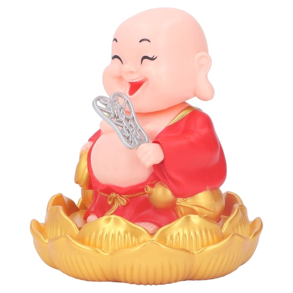YAHHU Nodding Smiling Buddha Maitreya Automatic Laughing Car Dashboard Solar Toy for Home Desktop Decor, Red, 4.3 Inches / 11 cm