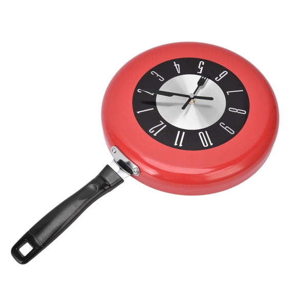 YAHHU Nordic Creative Frying Pan Wall Clock Aluminum Kitchen Pot Decorative Hanging Clock for Dining Room Bars, 10 inches / 25.4 cm Diameter Home Decor, Red