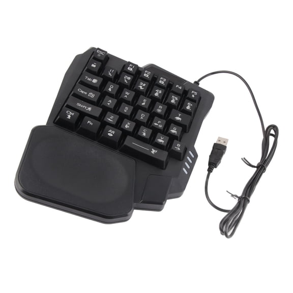 YAHHU One Handed Gaming Keyboard 35 Keys Anti-Ghosting Mini Ergonomic Keypad Wide Palm Rest 3-Color Backlight USB Wired 1.5m / 59.1 inches Black