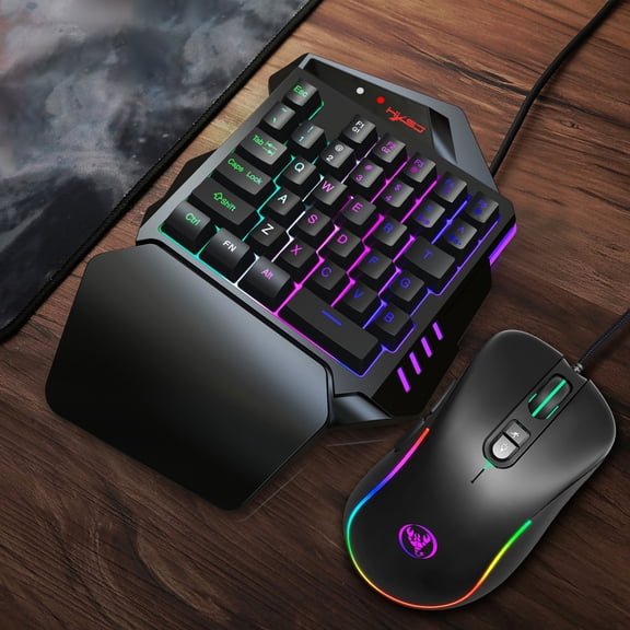 YAHHU One Handed Gaming Keyboard And Mouse Combo V500 RGB Keypads And J300 Wired Mouse with 2 USB Ports