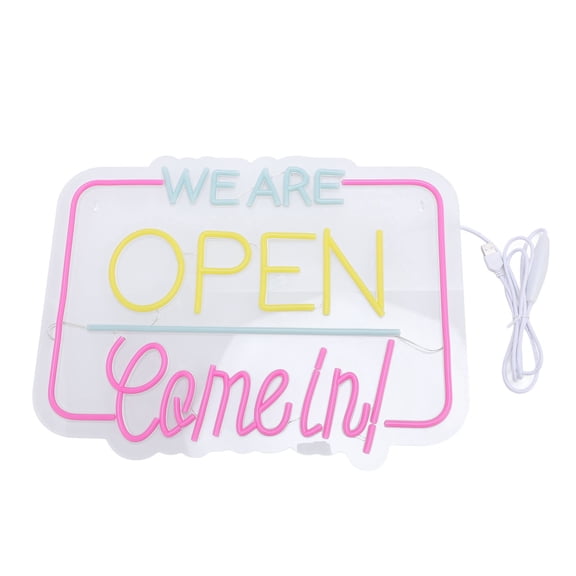 YAHHU We Are Open Come In LED Neon Sign Light Aesthetic Room Decor 17.7x13.8 Inches USB Powered Bright Illumination For Commercial Business Store Hotel Restaurant Home Wall Window Display