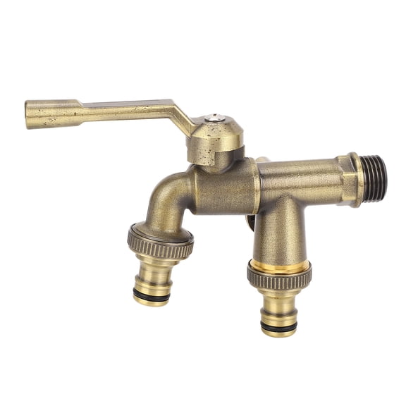 YAHHU Outdoor Double Taps Water Faucet Kit 3/4in Inlet Wall Mounted Brass Frost Proof Outside Antique Brass Water Tap Splitter