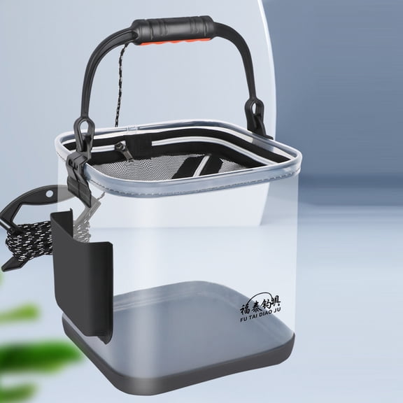 YAHHU Outdoor Thicken Fishing Bucket Large Capacity Transparent EVA Collapsible Water Bucket with Rope Handle Square Live Fish Box Portable Camping Gear, Large