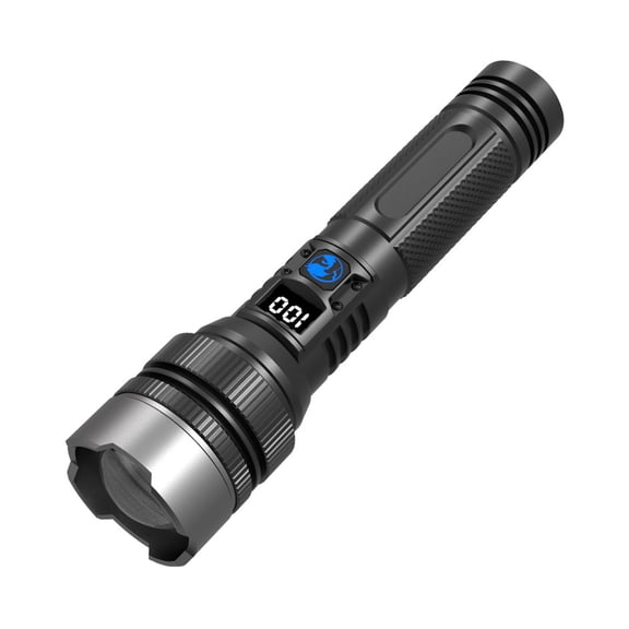 YAHHU Outdoor Waterproof Handheld Flashlight Super Bright Flash Light Adjustable Focus Floodlight Spotlight Battery Level Display for Camping Biking Hiking Home Emergency (6.61 inches / 16.8 cm)