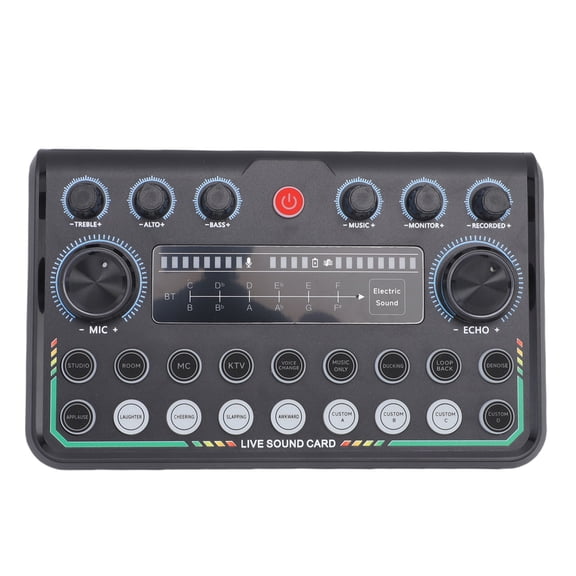 YAHHU P99 Live Sound Card Multi Functional Light Control Voice Changer Sound Mixer Board for Live Streaming Podcast, Built-In Battery, 8.66 inches / 22 cm Length, 14.1 oz / 400 g Weight