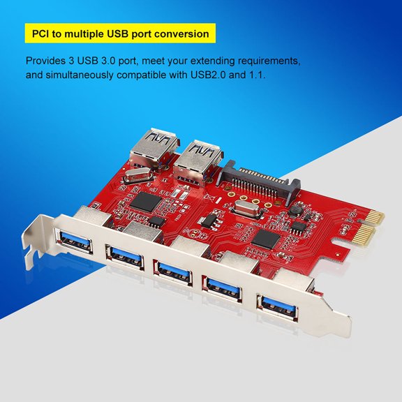 YAHHU PCI-E to 7-Port USB 3.0 Expansion Card Adapter with RJ45 1Gbps Gigabit Ethernet, Super-Fast 5Gbps Data Transfer Module Board for Windows Desktop PC (5.51 inches / 14 cm)