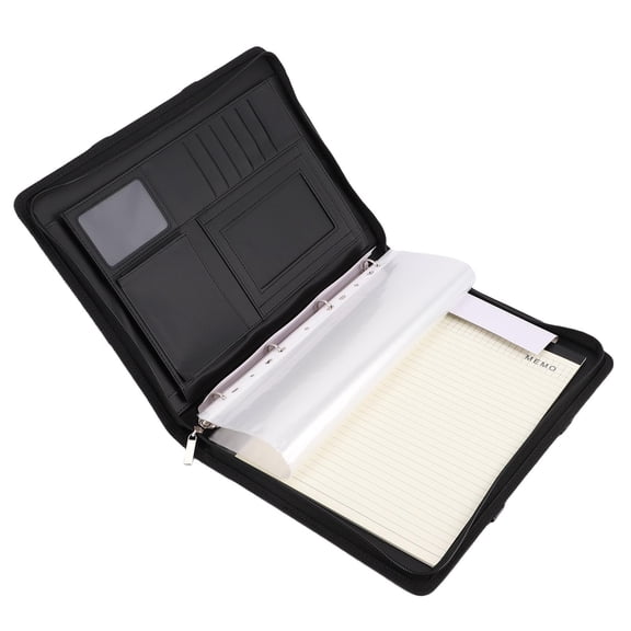 YAHHU PU Leather Portfolio with Zipper, 10 File Pockets, 30 Sheets Notebook, 4 Rings Binder, A4 Document Organizer, 10.1 Inch Tablet Cover for Business Office