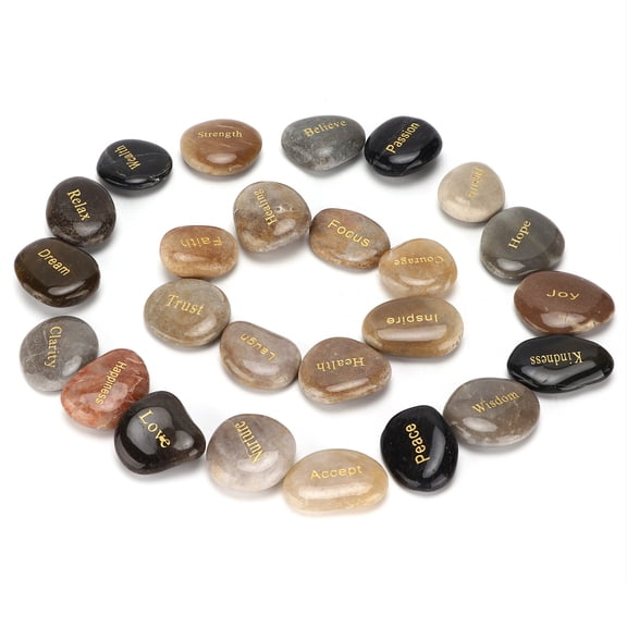 YAHHU Pebbles Natural Polished Lettering Stones Small Decorative Ornamental River Rocks for Meditation Divination Home Decor Plant Pots Aquariums Crafts Landscaping 25 Pieces Pack
