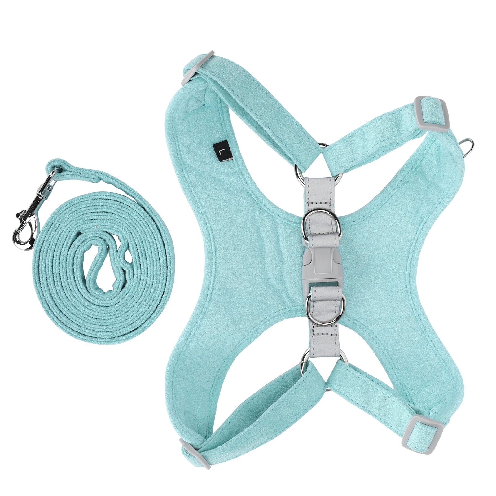 YAHHU Pet Dog Harness and Traction Rope Kit, No Pull Adjustable Vest with Reflective Collar Type, Comfortable Breathing Suede Material for Walking, Mint Green, Size XXS (10 inches)