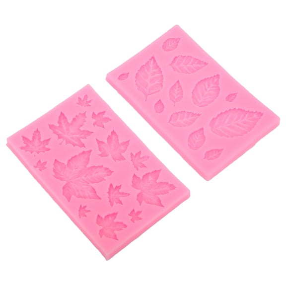 YAHHU Pink Leaf & Maple Leaves Silicone Fondant Molds for Cake Decorating Chocolate Making 2 Pack