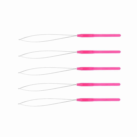 YAHHU Plastic Handle Pulling Loop Needle Micro Beads Threader for Hair Extension, Pink (8.5 inches / 21.8 cm)