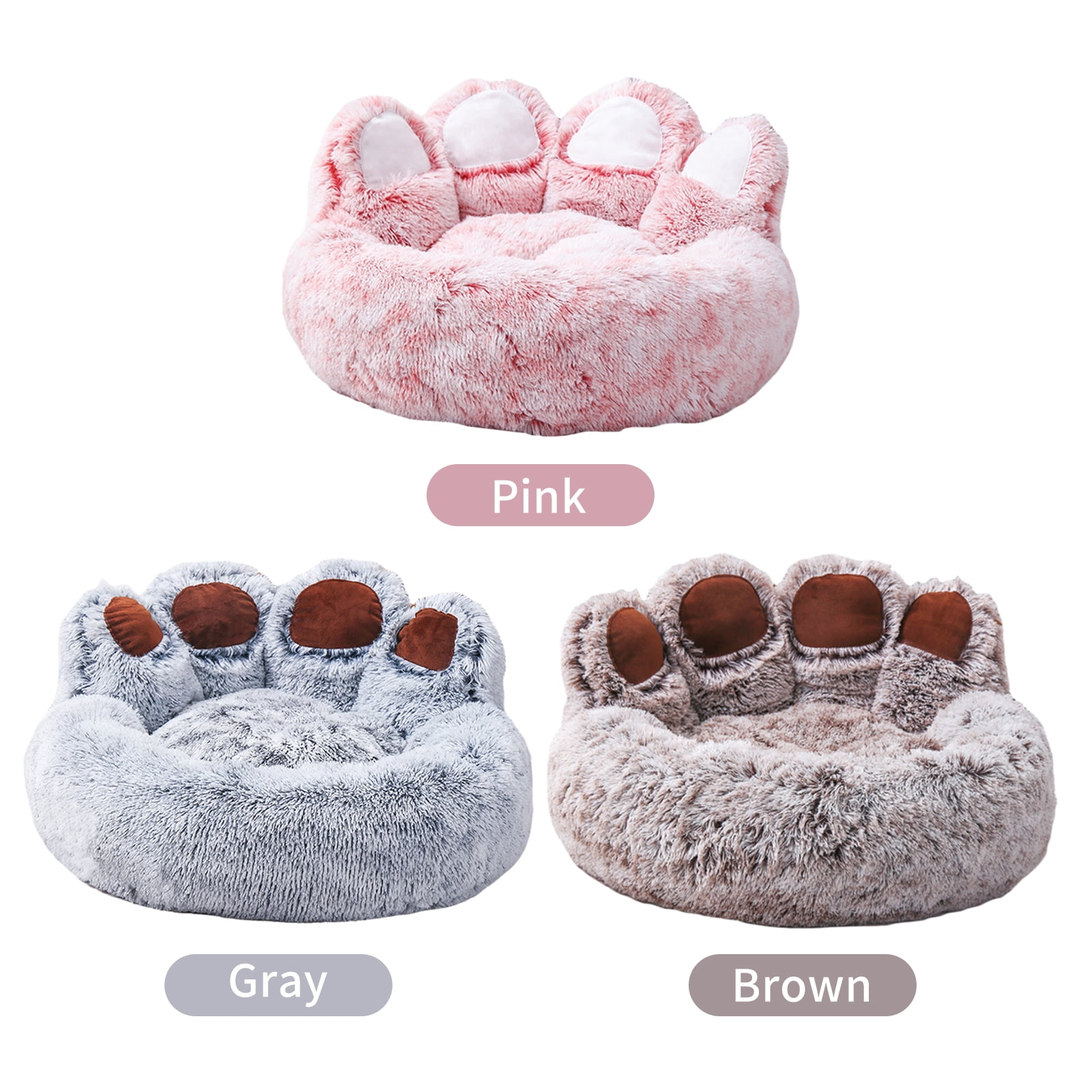 YAHHU Plush Dog Bed Bear Paw Shape Pet Bed for Cats and Dogs Cute Soft Orthopedic Dog Basket XL Brown (35.4 inches / 90 cm) Washable Mat