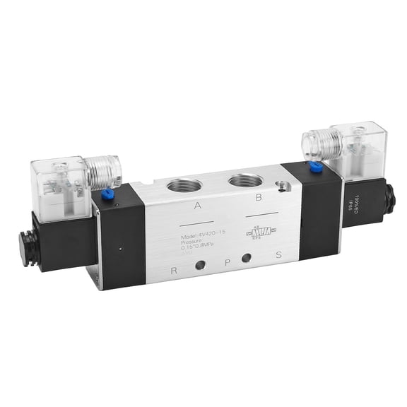 YAHHU Pneumatic Solenoid Air Valve 4V420-15 3 Position 5 Way Connection Type Electromagnetic Electrical Control Valve DC 24V Aluminium Alloy High Pressure Resistance 9.06 inches / 23.00 cm