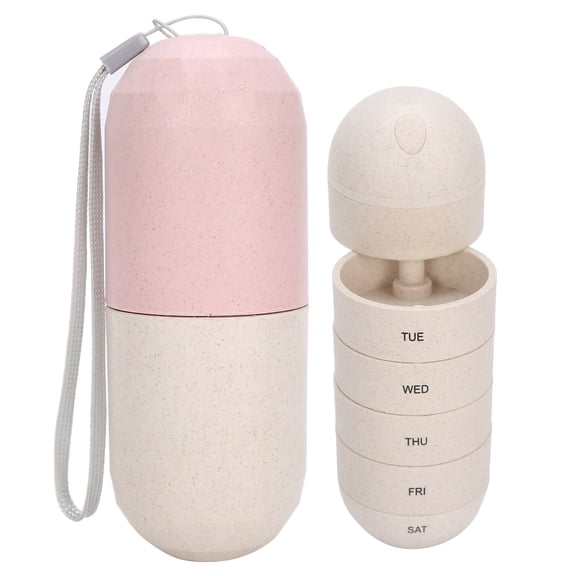 YAHHU Portable 7-Day Pill Organizer, Weekly Capsule Shape Medicine Case, Moisture-Proof Travel Pills Container & Supplement Storage Box with 7 Compartments, Assorted Colors, 5.9 inches / 15 cm