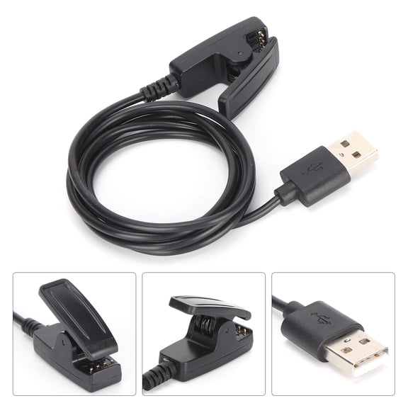 YAHHU Portable Charger with Safety Watch Data Cable and Charging Clip, Compatible with Garmin Lily and Forerunner 35, 3.3 ft / 1 m Length, Black