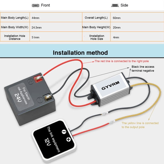 YAHHU Portable DC-to-DC Converter Regulator 24V Step Down to 12V 3A 36W Waterproof Heavy Duty Compact Buck Module Power Inverter for Vehicle Automotive Marine and Industrial Systems (2.36" / 6cm)