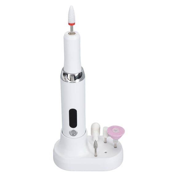 YAHHU Portable Electric Nail Drill Machine 15000 RPM 3 Gears CW CCW Rotation Rechargeable Polishing Kit with 12 Grinding Heads, White