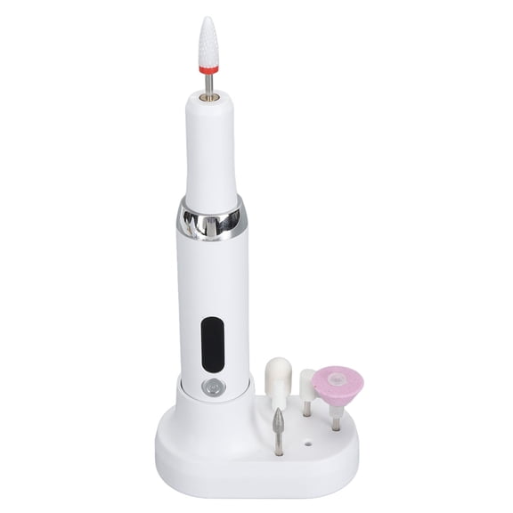 YAHHU Portable Electric Nail Drill Machine 15000 RPM 3 Gears CW CCW Rotation Rechargeable Polishing Kit with 12 Grinding Heads, White