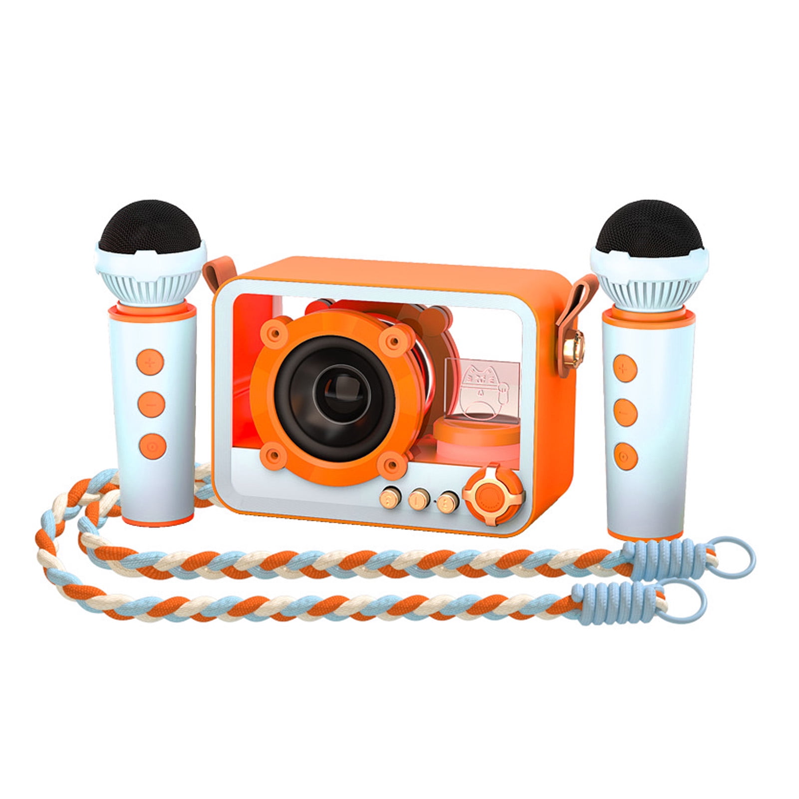 YAHHU Portable Karaoke Machine with 2 Wireless Microphones, Bluetooth Speaker System KTV Set for Home Party Kids Adults, Orange Dual Mic (9.84 inches/25 cm)