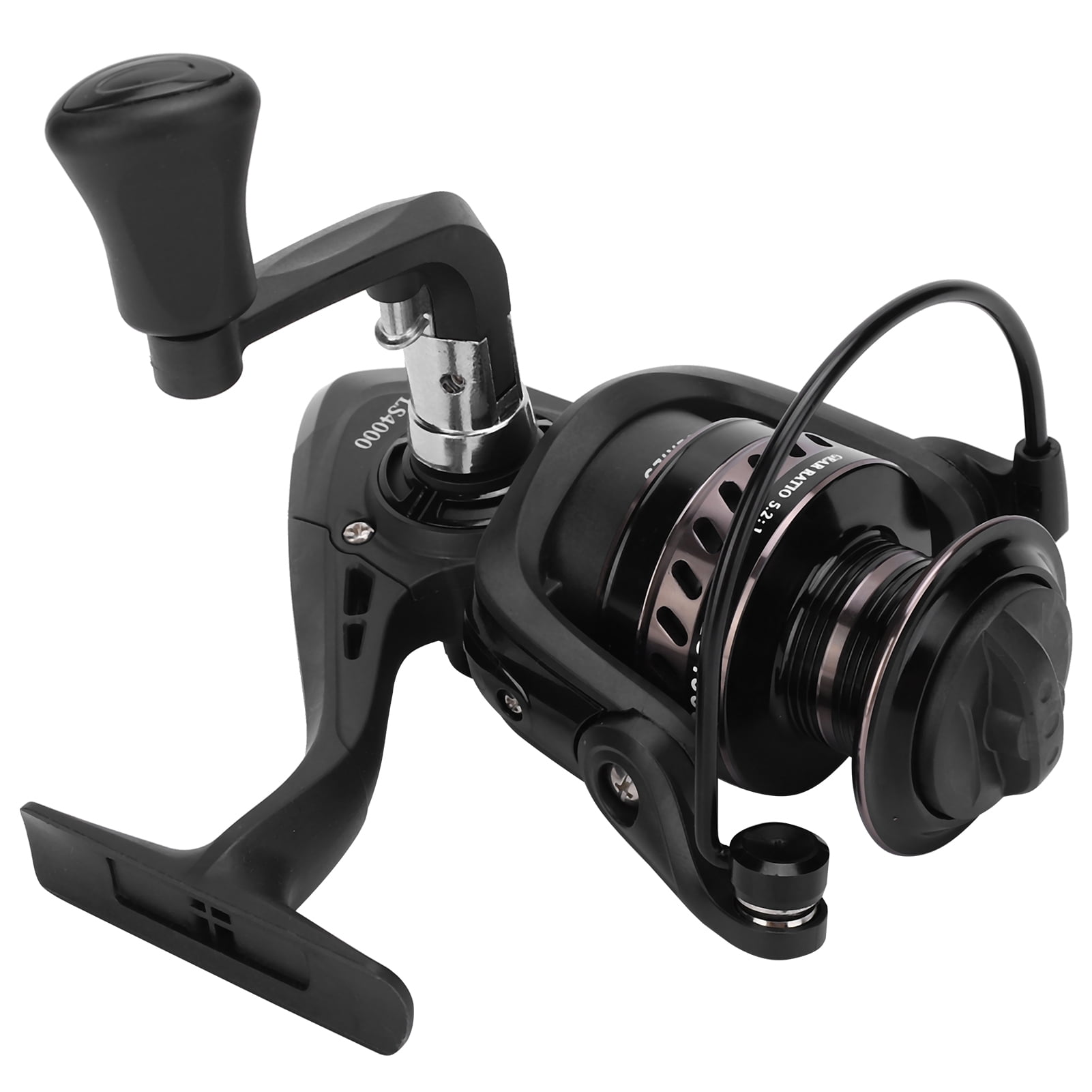 YAHHU Portable Metal Sea Rod Spinning Fishing Line Reel Rocking Raft Accessory LS4000 Gun Black with 5.2:1 Gear Ratio for Saltwater Freshwater Fishing Ambidextrous Retrieve (5.12 inches / 13 cm)