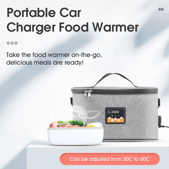 YAHHU Portable Oven 12V Car Food Warmer Personal Mini Heated Lunch Box with Digital Display Temp Preset 8L Large Capacity Electric Food Heating Bag for Road Trip Camping Office Work 11.8x5.9x6.3 in
