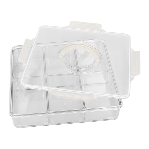 YAHHU Portable Snackle Box Container 6 Grids Divided Serving Tray with Lid for Kitchen Fruits Candy Transparent 13.39 inches / 34 cm