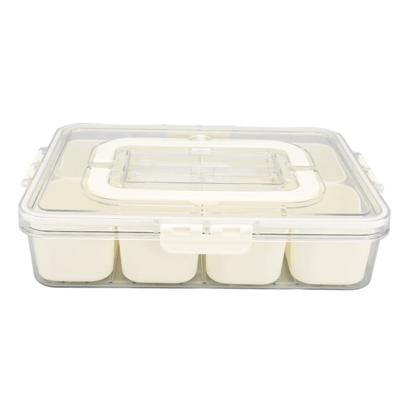 YAHHU Portable Snackle Box Container 8 Compartment Clear Snack Platters Divided Serving Tray with Lid and Handle for Candy Veggie Fruit Nuts Fridge Organizer, 12.6 in / 32 cm Rectangle Shape