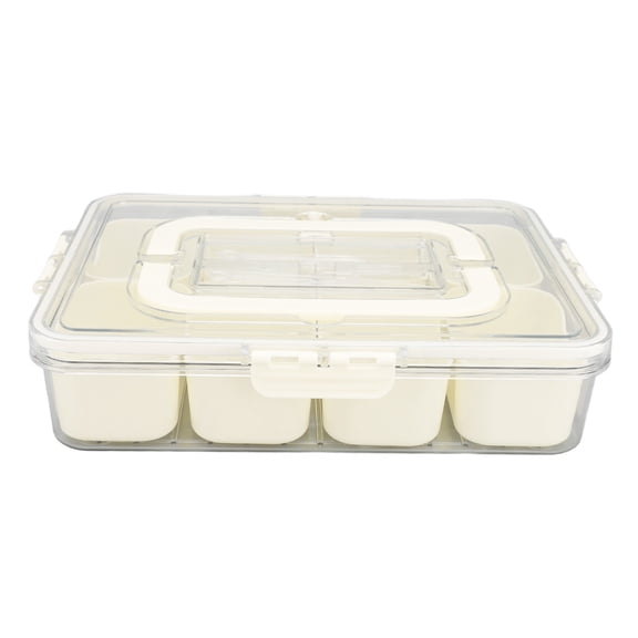 YAHHU Portable Snackle Box Container 8 Compartment Clear Snack Platters Divided Serving Tray with Lid and Handle for Candy Veggie Fruit Nuts Fridge Organizer, 12.6 in / 32 cm Rectangle Shape