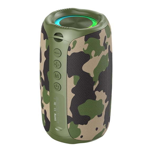 YAHHU Portable Speaker 8W Full Range with Dynamic RGB Lights Wireless BT 5.4 Stereo Sound for Home Party Outdoors Gaming (5.43 inches / 13.8 cm) Camo Edition