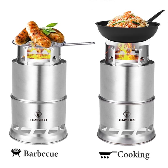 YAHHU Portable Stainless Steel Wood & Alcohol Camping Stove with Foldable Handle, Windproof Stand, Ash Tray Compact, Durable, EcoFriendly Outdoor Cooking