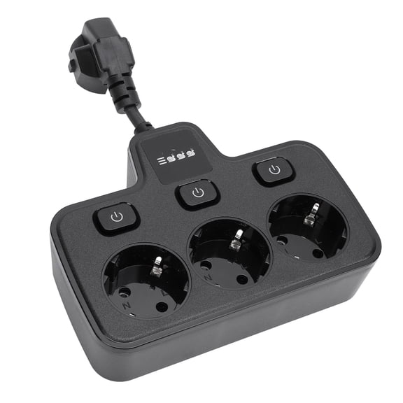 YAHHU Power Socket with Independent Switch Multi Outlets Adapter 3 Way 2 Prong AC Grounding Outlet Extender Black 5.8 inches / 14.8 cm for Home Office