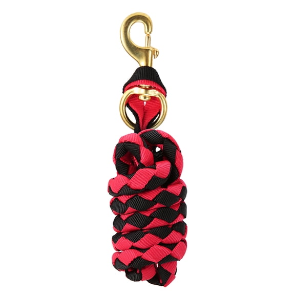 YAHHU Premium Braided Horse Lead Rope with Heavy Duty Solid Brass Snap 9.8 ft (3.0 m) Durable Poly Training Rope for Horses Goats Sheep Red and Black